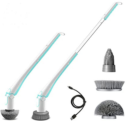 LZSSH Brosse de Nettoyage Électrique sans Fil, Autolaveuse Électrique Poignée Réglable, avec 3 Têtes de Brosse de Nettoyage Multi-Usages, pour Étage Carrelage Salle de Bain Cuisine Auto Piscine