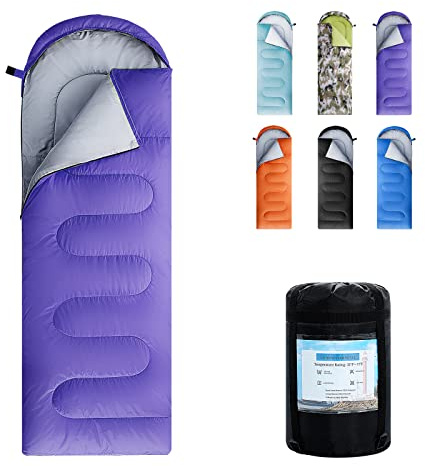 ORTHOMTEX Sleeping Bags for Adults,Kids & Girls-Warm & Cold Weather Lightweight Waterproof Sleeping Bag Backpack,Great for 3-4 Seasons Hiking,Camping and Outdoor Mountaineering(‎Purple/Right Zip)