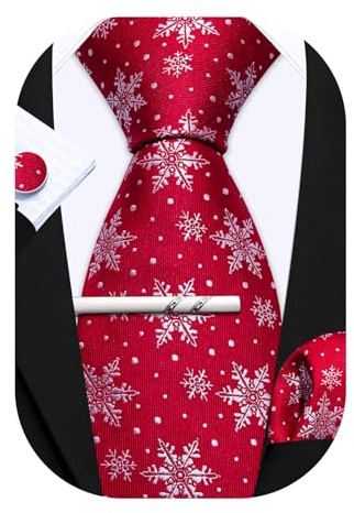 Barry.Wang Mens Christmas Tie Set Fashion Silk Necktie Pocket Square Cufflinks Clip 4PCS Festival Snowflake Xmas