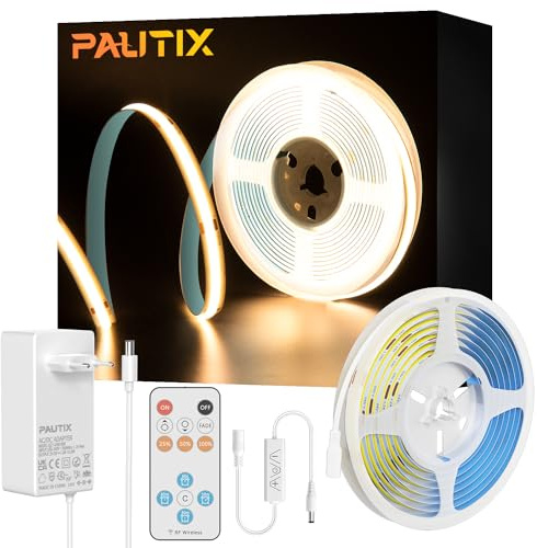 PAUTIX COB LED-remsa Varmvit 2700K, 5M 2400LEDs 24V CRI93+ Dimbar Bright COB Light Strip Kit med 13Keys RF Dimmer och 24V strömförsörjning COB LED-lampor för sovrumskök Hem DIY-projekt