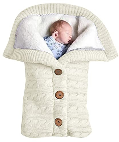 Momolaa Couverture Hiver Unisexe pour Bébé - Emmaillotage Doux et Épais en Tricot Polaire pour Filles et Garçons - Enveloppe pour Poussette (Blanc, Taille Unique)