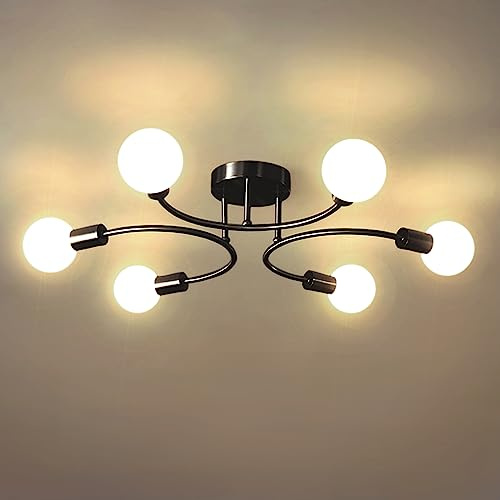 NIUNIAJ Plafonnier Industriel,6 Lumières Lustre E27,Plafonnier Vintage Noir,Lustre pour Salon,Chambre,Cuisine,Salle à Manger,Diamètre 70CM(Ampoule non Incluse)