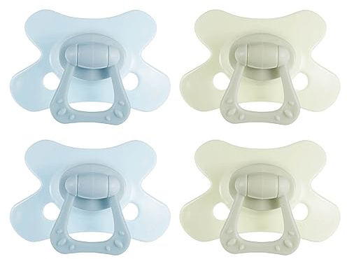 Difrax - Sucette Naturelle - Bleu & Vert - 12+ mois - Lot de 4 - Tétine en forme de papillon, embout en silicone, sans BPA & respectueuse des dents