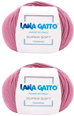 Strickgarn 100% Reine Merino-Schurwolle Extra-Fine, line Super Soft von Lana Gatto Made in Italy, hochwertiges Garn zum Häkeln und Handstricken, 100g 250 Meter, (Rosa - 14446, 2)