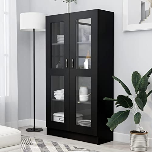 Gecheer Samlarskåp, glasskåp, vitrinskåp, köksbänk, förvaringsskåp, vardagsrumsskåp, displayskåp, utställningsskåp, bokhyllor, svart, 82,5 x 30,5 x 150 cm