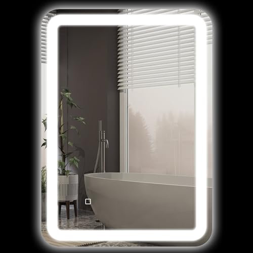 HOMCOM Specchio Bagno con Luce LED a 3 Colori 70x50cm, Specchio da Parete in Vetro Temperato Reversibile con Luminosità Regolabile, Funzione Memoria, Antiappannamento, Interruttori Touch, IP44