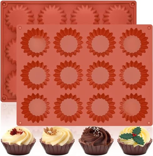 Socluer Schokoladenform Silikon, 12 Tassen Peanut Butter Cup Mold, 2 Stück Cupcake Förmchen Backformen für Schokolade, Pudding, Torten, Käse Petit Fours