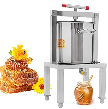 CUBELLIN Honey Presser 13.25L Honey Extractor Manual Stainless Steel Honey Extractor with 9.84-11.81in Adjustable Height Stand Large Fruit Juice Making Beeswax Extractor Beekeeping Machine