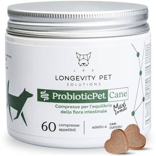 Longevity Pet ProbioticPet Cane Maxi 60 Compresse | Probiotici per Cani | Probiotico Digestivo per Cani | Integratori per cani | Supporto per Diarrea Cane, Flora Batterica e Digestione | Made in Italy