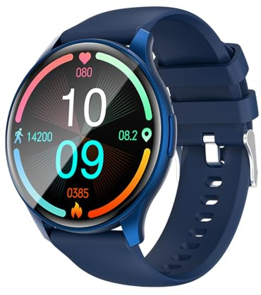 SLuB Smartwatch Talking 1,43 tum stor pekskärm Bluetooth 5,3 musikspelare sportklocka IP67 damm- och vattentålig sömnmonitor lång batteritid (blå)