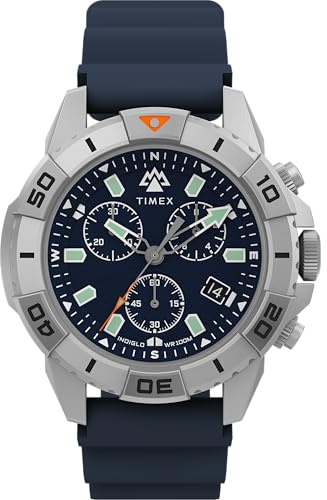 Timex Expedition North Montre pour Homme 42 mm - Bracelet en Silicone Bleu, Cadran Bleu, boîtier en Acier IP, TW2Y06900