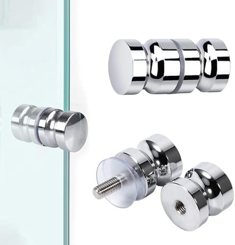 OUTALIZ Dusche Türknopf, 2 Stück Duschtürknopf, Beidseitig Edelstahl Türknauf, 30mm Dusche Türknopf Edelstahl, mit M8 Schraube, Dusche Griff, für Duschtür Glastüren Schiebetür, Rund