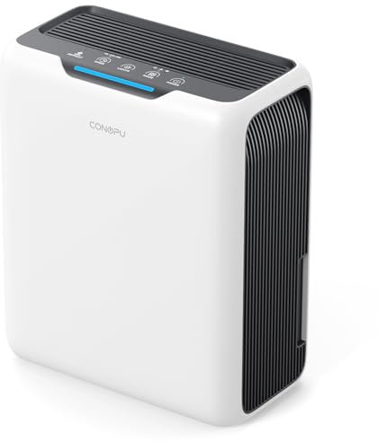 CONOPU Dehumidifier 3000ML, Dehumidifiers for Home 30 m², Dual Semiconductor, 30dB Sleep Mode, Auto Defrost, 1.3 kWh/day, 24h Timer, Auto Off