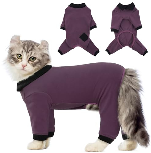 QBLEEV Sticky Hair Cat Clothes, Soft Cat Pajamas for Cats Only, Prevent Lost Fur Kitten Sweater Onesie, Stretchy Recovery Suit for Female Male Cats After Surgery Daily Wear, Fuchsia, L