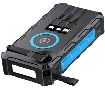 Cargador Solar 20000mAh Power Bank Bateria Externa con 3 Cables, Imperable Portatil Solar Powerbank con Manivela, Linterna LED para Acampar Actividades al Aire Libre