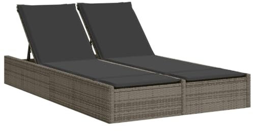 Eleganz Doppel-Sonnenliege aus PE-Rattan mit Kissen - Pulverbeschichteter Stahl, Grau - Perfekt für Gartenbetten, Langlebig & Bequem