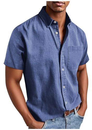 Camisa de manga corta para hombre, sin planchado, camisa para hombre con bolsillos, tallas grandes, camisa de manga corta, camisa de verano con botones, corte regular, camisa de verano