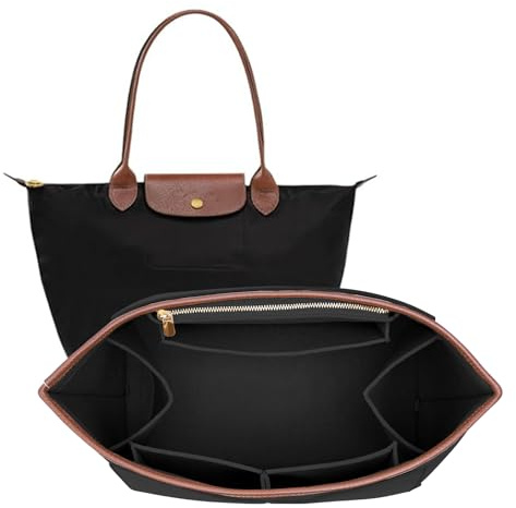 DOIAPUOS Felt Purse Organizer Insert for Longchamp Le Pliage S Bag Handbag Leather edge Longchamp Organizer Insert (Black, Small)
