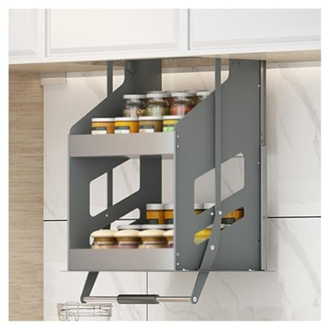 Sistema di scaffali estraibili per armadietti, porta aperta superiore e inferiore, cestino portaspezie per casa, bar, caffetteria, armadio da parete (450 mm), soluzione salvaspazio