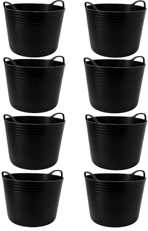 TUKA Pack de Capazos de Plástico 42 L – Profesional | Barreño, Cubeta Resistente Multiusos para albañilería, jardinería, Agricultura y hogar (2, Negro) (8, Negro)