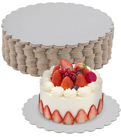 SYUTBOU 30 bases plateadas para tartas, 20 cm de diámetro, cartón plateado, 2 mm de grosor, redondas, para tartas, pasteles