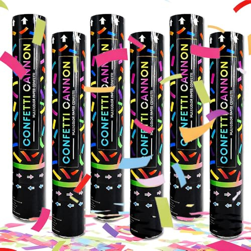 KBIBCK 6 Stück Konfettikanone, 27cm Party Popper Bunt Biologisch Abbaubare, Konfetti Shooter Konfetti-Röhren, 4.5-6m Effekthöhe, für Hochzeit, Geburtstag, Babyparty, Absolvent