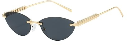 LJCZKA Gafas de Sol Ovaladas Retro Mujer Pequeñas Ovaladas Gafas de Sol Ojo de Gato y2k Sin Montura Estrecha Metálica Montura Moda Protección UV400 (OroNegro)