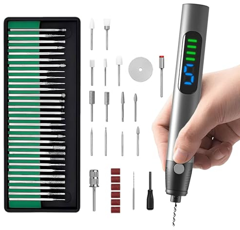 Engraving Pen, 5 Speeds Adjustable LED Engraving Pen Tool Kit with 30 Bits & 24 Accessories, Cordless Engraver for Jewelry Wood Glass Stone Carving