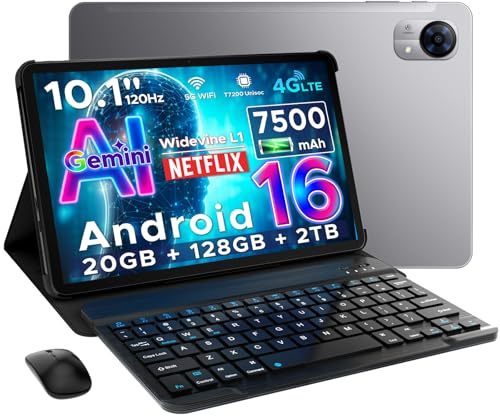DOOGEE Tab G5 Android 16 Tablet mit Tastatur Gemini AI Tablet 10 Zoll 20GB + 128GB, 7500mAh Akku T7200 Octa Core 8mm Ultradünn Android Tablets mit SIM Card Slot 4G LTE Widevine L1/ Stift/Maus/Hülle