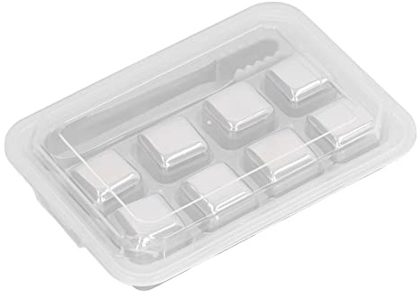 SUPYINI Juego de Piedras de Hielo para Whisky de Acero Inoxidable, Cubos Enfriadores Reutilizables de Primera Calidad con Pinzas, Caja de Almacenamiento para Whisky y Vino