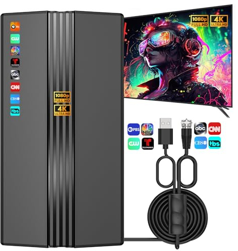 2026 TV Antenna for Smart TV, 2200+ Miles Range, 360° Reception, Indoor/Outdoor Antenna for Local Channels, Supports 4K 1080p HD, 33FT Coax Cable, Easy Installation Marine-Antennas