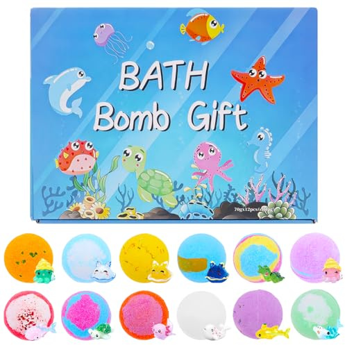AULSAM Bath Bombs for Kids Set regalo 12 pezzi, bombe da bagno per bambini con sorpresa, palline da bagno con giocattolo, palline da bagno con sale marino per vasca da bagno, regalo di compleanno