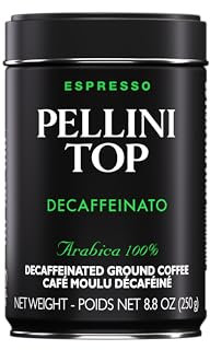 Pellini Top Decaffeinato Naturale, Caffè Decaffeinato Macinato per Moka con Note di Caramello e Cioccolato, Miscela 100% Arabica, Confezione da 250g