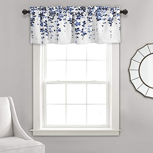 Lush Decor Weeping Flowers Window Valance for Kitchen, Living, Dining Room, Bedroom, Valance, Navy & Blue