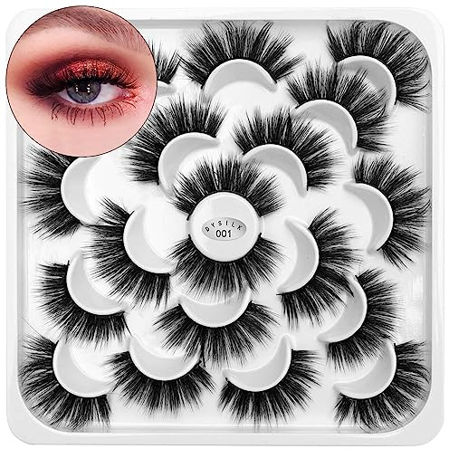 DYSILK False Eyelashes Wispy Lashes - Mink Lashes Fluffy 10 Pairs 6D Faux Lashes Pack 18mm Lashes Wispy Eye Lashes Pack Long Eyelashes Natural Look Reusable Fake Eyelashes Wispy Fluffy Cat Eye Soft