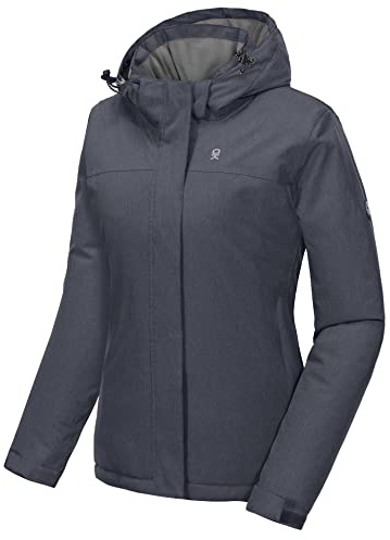 Little Donkey Andy Giacca a vento impermeabile da sci e snowboard, da donna, giacca calda,, con cappuccio staccabile, Donna, Erica, nero , X-Large