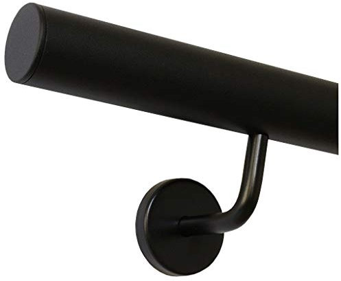 TIBU Handlauf Schwarz pulverbeschichtet V2A Edelstahl Geländer innen außen wetterfest beständig 140 cm mit 2 Halter und gerade Kappe