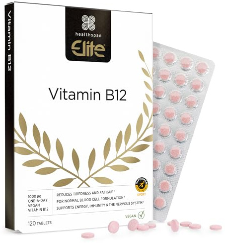 Healthspan Elite Vitamin B12 1,000µg | 120 Tablets | Official Partner of The All Blacks | Reduces Tiredness & Fatigue | Immune Health | Informed Sport Accredited | Vegan
