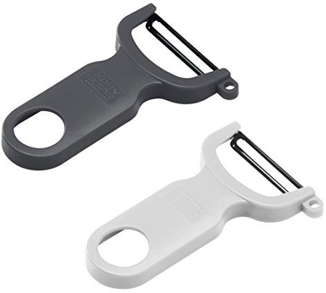 Kuhn Rikon Potato Peelers (Set of 2) with Carbon Steel Blade. Vegetable Peeler. Light Speed Peeler. Grey and White. 3 Year Kuhn Rikon Guarantee