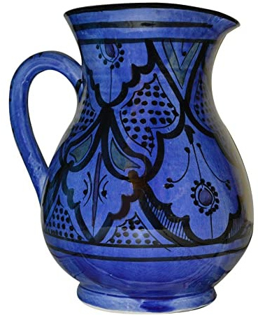 Pitchers Sangria Handmade Ceramic Carafe Beverage Dispenser Jar Cooler - Dark Blue