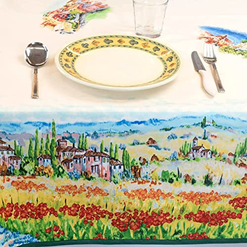 Manifattura Tessile Tischdecke mit Aquarell-Design, Reiner Baumwolle, Italienischer Fantasy-Druck - Landschaft, 2X Tischsets