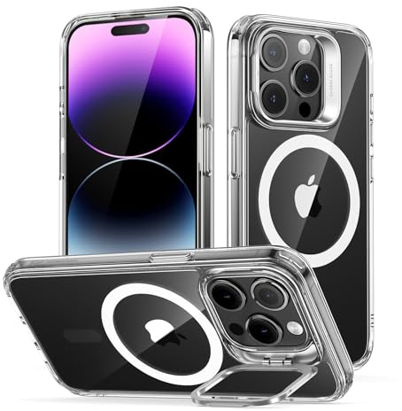 ESR for iPhone 14 Pro Case, Magnetic Case with stand Compatible with MagSafe, Military-Grade Protection, Built-In Camera Ring Stand, Classic Kickstand Clear Case with HaloLock, Transparent