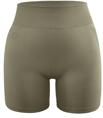 STARK SOUL® Kurze Sport Leggings Damen, Seamless, Opaque, Fitnessshort, Farbe: Olive, Größe: XS