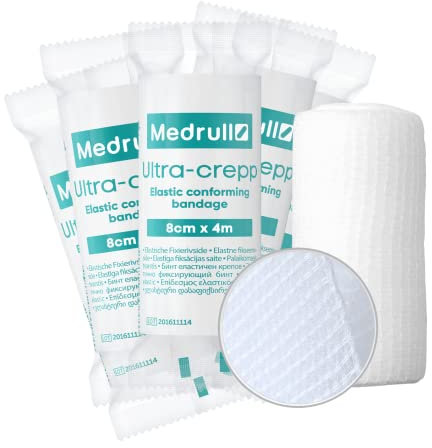 Medrull Set di 10 bende di garza, 8 cm x 4 m, di fissaggio grande, materiale di medicazione ULTRA CREPP