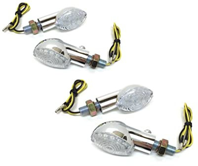 Streetparts24 LED Mini Blinker Set 4 Stück Chrom E-geprüft 12V passend für Motorrad, Roller, Mofa, Moped, Scooter – M8 Gewinde