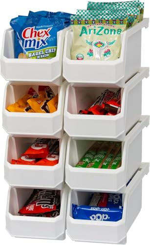 ReadySpace Contenedores de plástico para organizar y almacenar contenedores para armario, cocina, oficina, juguetes u organización de despensa, tamaño mediano, paquete de 8, color blanco