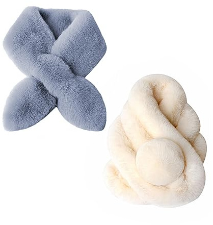 Rayson Vinterhalsduk fuskpäls dam fuskpäls halsduk 2 delar varm pälskrage halsduk halsduk för hårhals sjal fuskpäls krage, beige + grå, one size