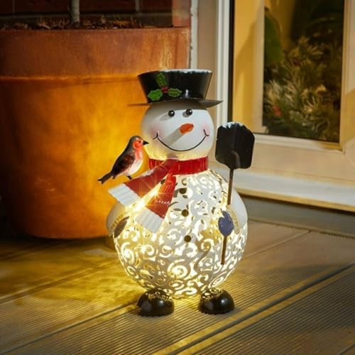 Marco Paul LED Snowman Christmas Decor Xmas Decorations Indoor Metal Snowman Robin Ornaments Home Decor Figurine Decoration Pre-lit Xmas Decor Christmas Decorations (white, medium)