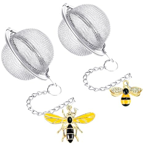 Stainless Steel Mesh Tea Infuser, 2.1 inch Tea Ball with Honey Bee Pendant Tea Strainer Tea Diffuser Tea Steeper for Filtering Tea,Tea Infusers for Loose Tea (Bee, 2PC)