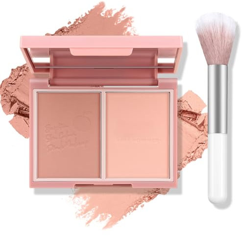 Boobeen Poudre d'éclaircissement pour le visage, poudre bronzante mate, blush compact pour les joues, naturel et durable, avec pinceau